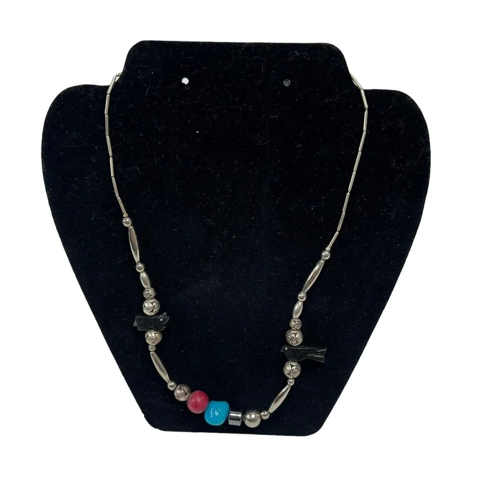 Necklace Southwestern Liquid Silver Fetish Bird Bear Stone Beads Western Bogo